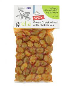 Kreeka rohelised oliivid tšilliga, 250g