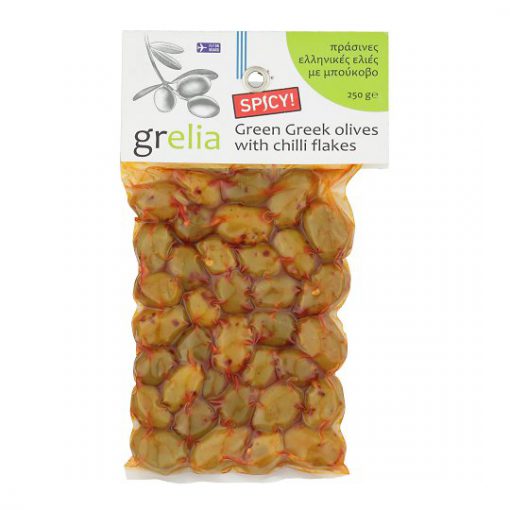 Kreeka rohelised oliivid tšilliga, 250g